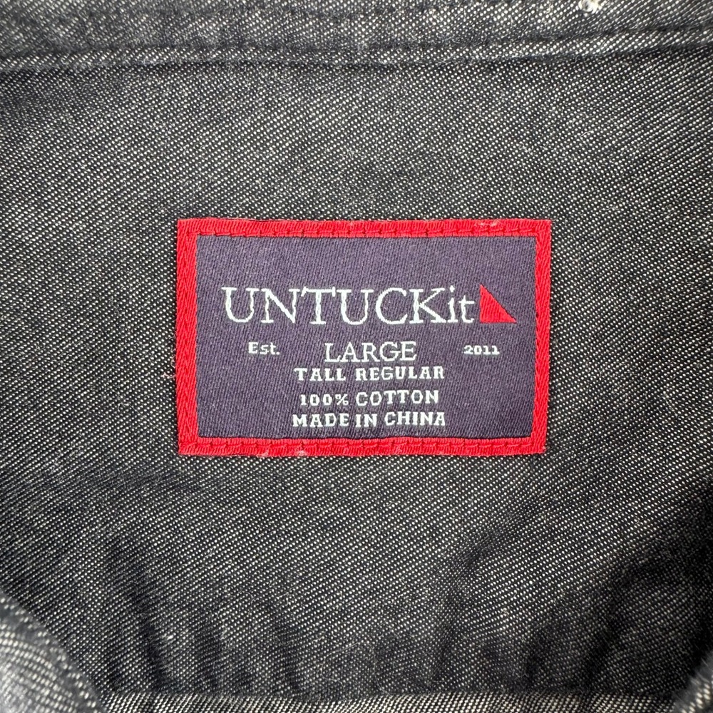 UNTUCKit Button Down Shirt Large Tall Regular Gray Cotton Chambray Long Sleeve - Picture 4 of 7